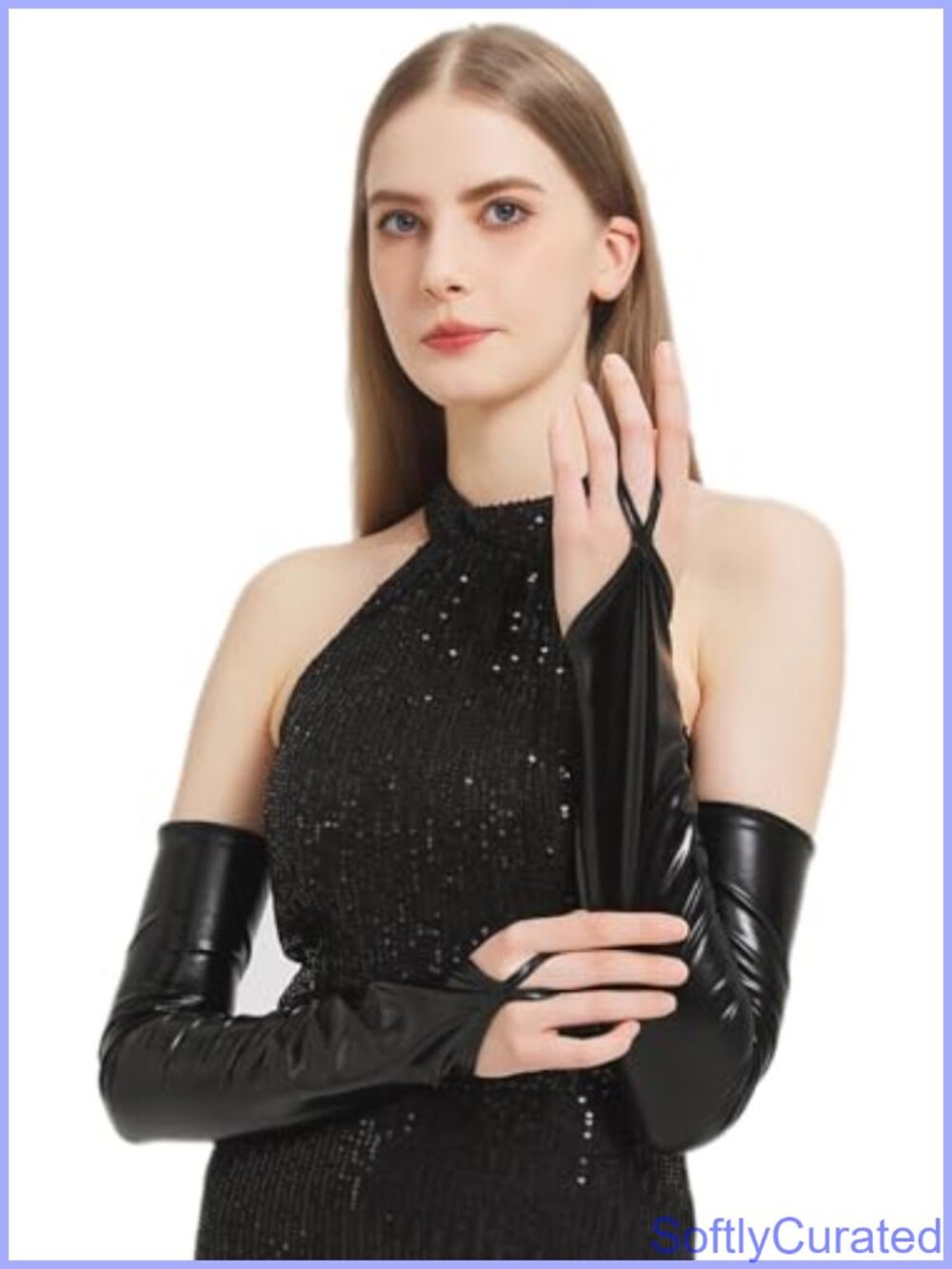 Fingerless Metallic Gloves Faux Leather Long Opera 1920s Gatsby Costume